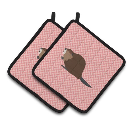 Carolines Treasures Eurasian Beaver Pink Check Pair of Pot Holders BB7873PTHD